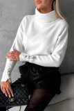 Casual Solid Buttons Turtleneck Tops