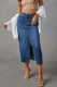 Vintage Elegant Solid Make Old Slit High Waist Denim Skirts