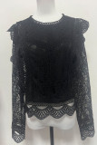 Sexy Solid Lace Zipper O Neck Tops