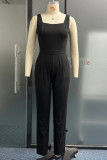 Daily Simplicity Solid Pocket U Neck Regular Jumpsuits