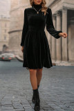 Elegant Solid Fold Turtleneck Waist Skirt Dresses