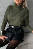 Casual Solid Buttons Turtleneck Tops