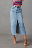 Vintage Elegant Solid Make Old Slit High Waist Denim Skirts