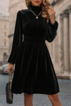 Elegant Solid Fold Turtleneck Waist Skirt Dresses