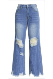 Vintage Solid Ripped Make Old High Waist Denim Jeans