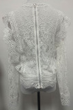 Sexy Solid Lace Zipper O Neck Tops