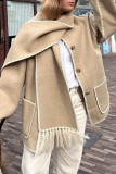 Street British Style Color Block Tassel Embroidered Scarf Collar Outerwear