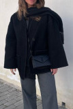 Street British Style Color Block Tassel Embroidered Scarf Collar Outerwear