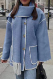 Street British Style Color Block Tassel Embroidered Scarf Collar Outerwear