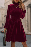 Elegant Solid Fold Turtleneck Waist Skirt Dresses