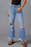 Vintage Solid Ripped Make Old High Waist Denim Jeans