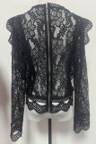 Sexy Solid Lace Zipper O Neck Tops