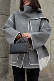 Street British Style Color Block Tassel Embroidered Scarf Collar Outerwear