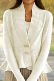 Elegant Simplicity Solid Flounce V Neck Outerwear