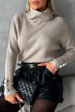 Casual Solid Buttons Turtleneck Tops