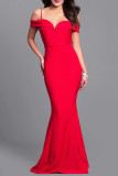 Sexy Formal Solid Patchwork V Neck Evening Dress Dresses
