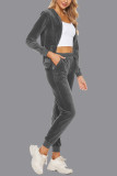 Sportswear Simplicity Solid Pocket Hooded Collar Long Sleeve Two Pieces