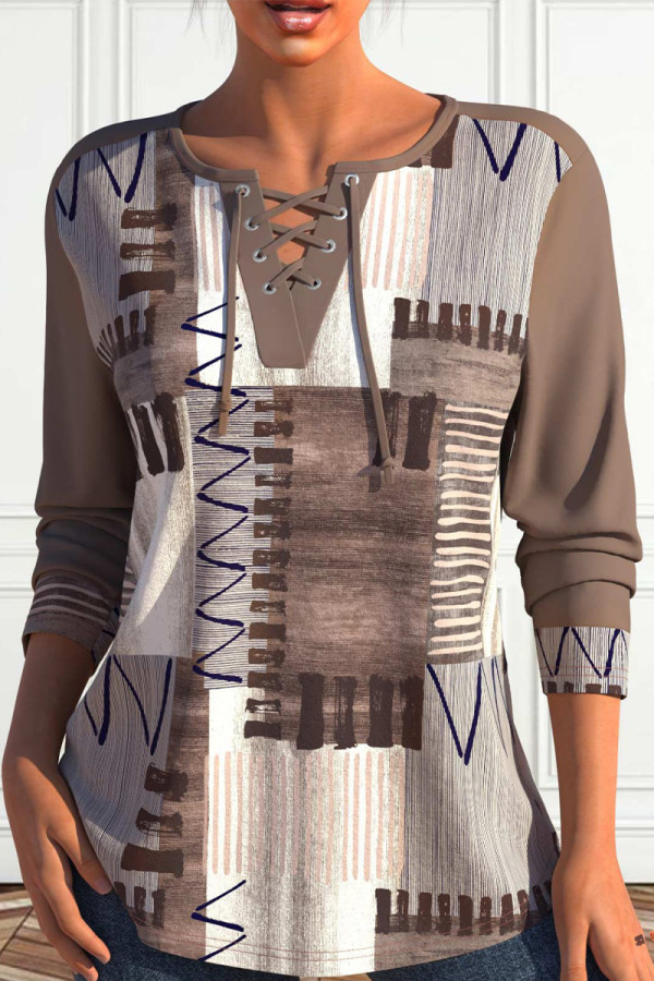 Geometric Print Frenulum O Neck Tops