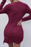 Sexy Solid Draw String U Neck Wrapped Skirt Dresses