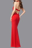 Sexy Formal Solid Backless Asymmetrical Halter Evening Dress Dresses