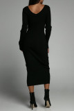 Elegant Simplicity Solid V Neck Pencil Skirt Dresses