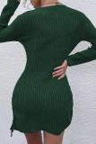Sexy Solid Draw String U Neck Wrapped Skirt Dresses