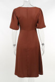 Sexy Solid Slit V Neck A Line Short Sleeve Dress