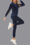 Sportswear Simplicity Solid Pocket Hooded Collar Long Sleeve Two Pieces