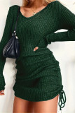 Sexy Solid Draw String U Neck Wrapped Skirt Dresses
