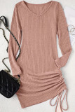 Sexy Solid Draw String U Neck Wrapped Skirt Dresses