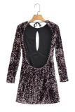Sexy Vintage Solid Sequins Frenulum Backless O Neck Dresses