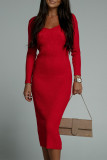 Elegant Simplicity Solid V Neck Pencil Skirt Dresses