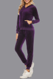 Sportswear Simplicity Solid Pocket Hooded Collar Long Sleeve Two Pieces