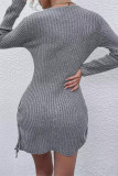 Sexy Solid Draw String U Neck Wrapped Skirt Dresses