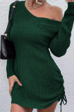 Sexy Solid Draw String U Neck Wrapped Skirt Dresses