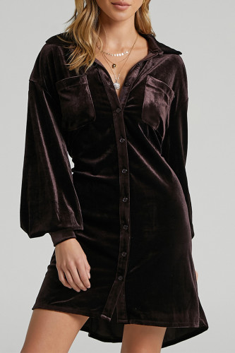 Casual Solid Bandage Fold Turndown Collar Shirt Dress Dresses