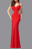 Sexy Formal Solid Backless Asymmetrical Halter Evening Dress Dresses