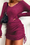 Sexy Solid Draw String U Neck Wrapped Skirt Dresses