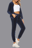 Sportswear Simplicity Solid Pocket Hooded Collar Long Sleeve Two Pieces