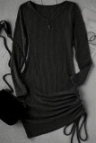Sexy Solid Draw String U Neck Wrapped Skirt Dresses