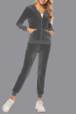 Sportswear Simplicity Solid Pocket Hooded Collar Long Sleeve Two Pieces