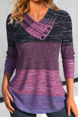 Casual Geometric Print Contrast V Neck Tops(Sweater print)