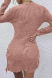 Sexy Solid Draw String U Neck Wrapped Skirt Dresses