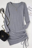 Sexy Solid Draw String U Neck Wrapped Skirt Dresses