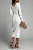 Elegant Simplicity Solid V Neck Pencil Skirt Dresses