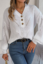 Daily Simplicity Solid Buttons Weave V Neck Tops