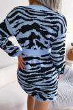 Street Animal Print Weave V Neck Waist Skirt Dresses