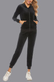 Sportswear Simplicity Solid Pocket Hooded Collar Long Sleeve Two Pieces