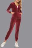 Sportswear Simplicity Solid Pocket Hooded Collar Long Sleeve Two Pieces