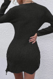 Sexy Solid Draw String U Neck Wrapped Skirt Dresses